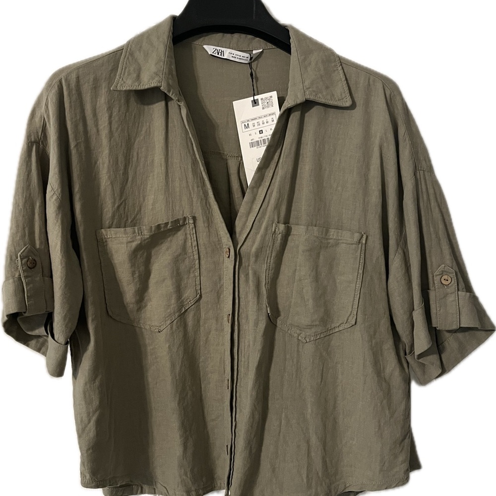 Zara Khaki Button-Up Shirt